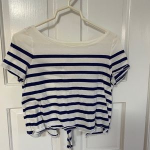 navy and white stripe open back tee